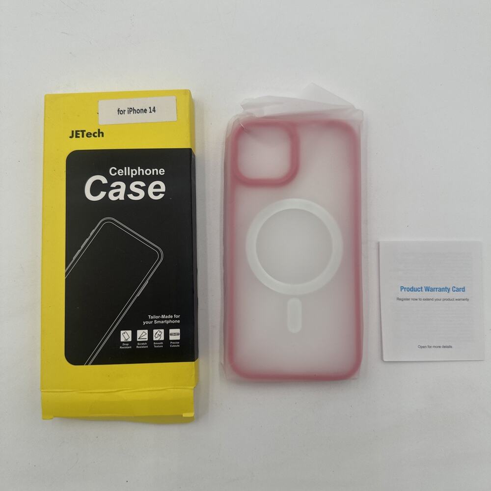 JETech Magnetic Case for iPhone 14 w/ MagSafe Clear with a red Frame